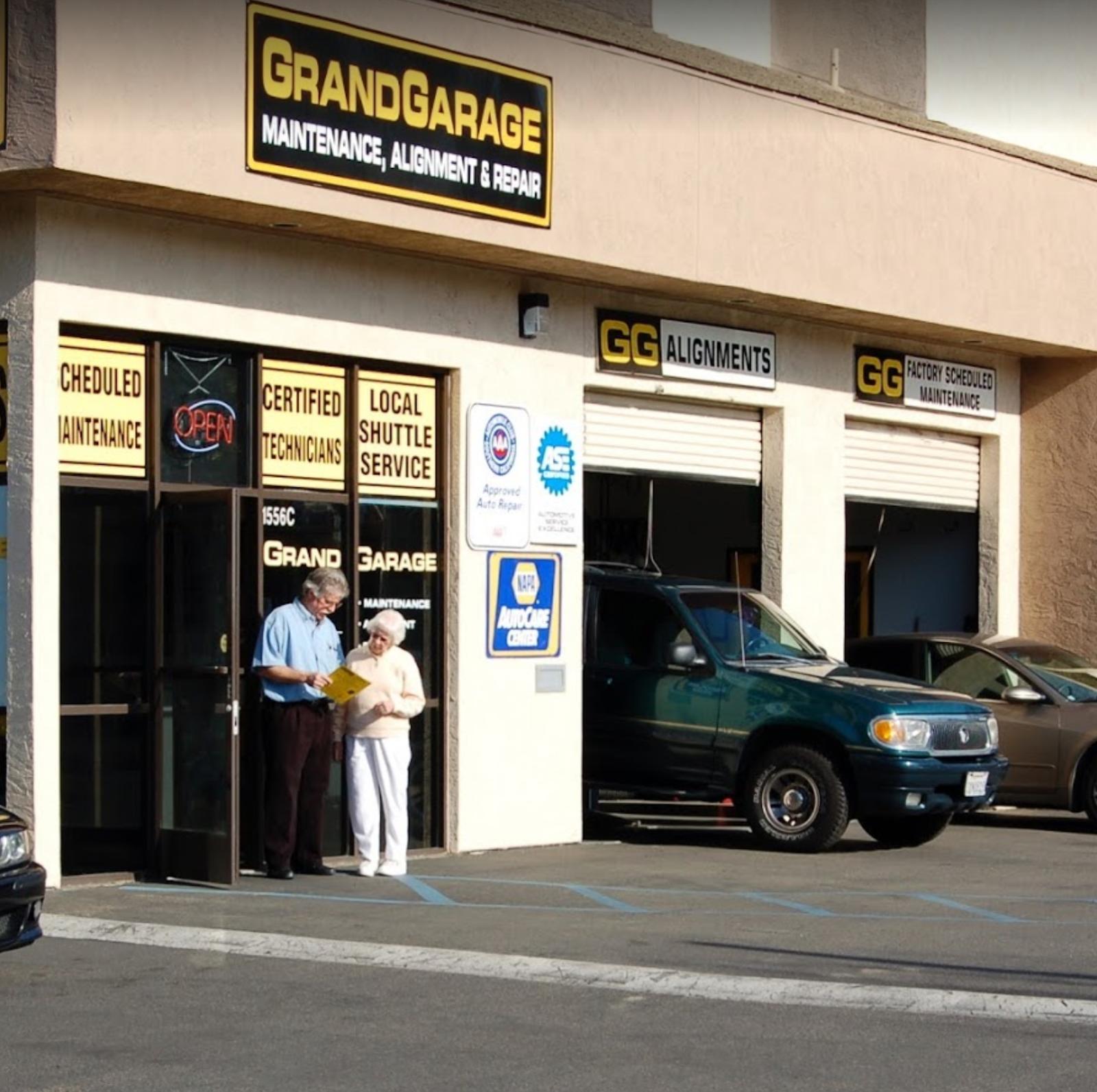 A customer receiving personal service outside the real Grand Garage shop in Escondido